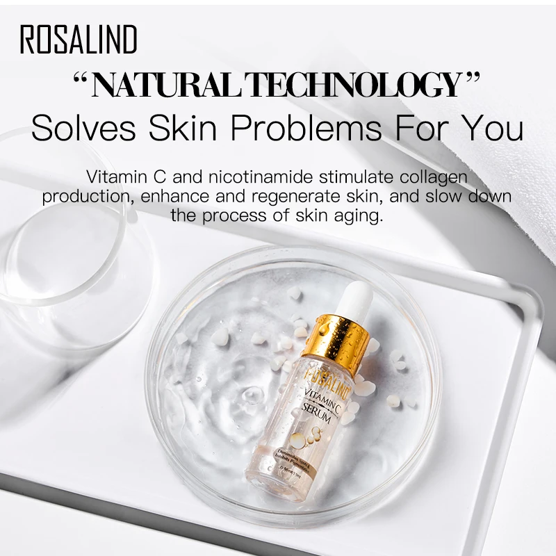 ROSALIND Vitamin C Face Serum Hyaluronic Acid For Acne Treatment Whitening Cream Anti Aging Remove Black Dot Skin Care 15ml | Красота и