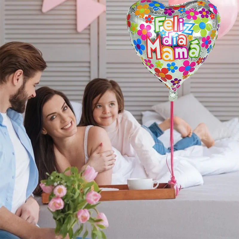 

5Pcs 18inch Heart Shape Spanish Mother Day Feliz Dia Foil Balloons I Love You Mama Birthday Party Decoration Gift