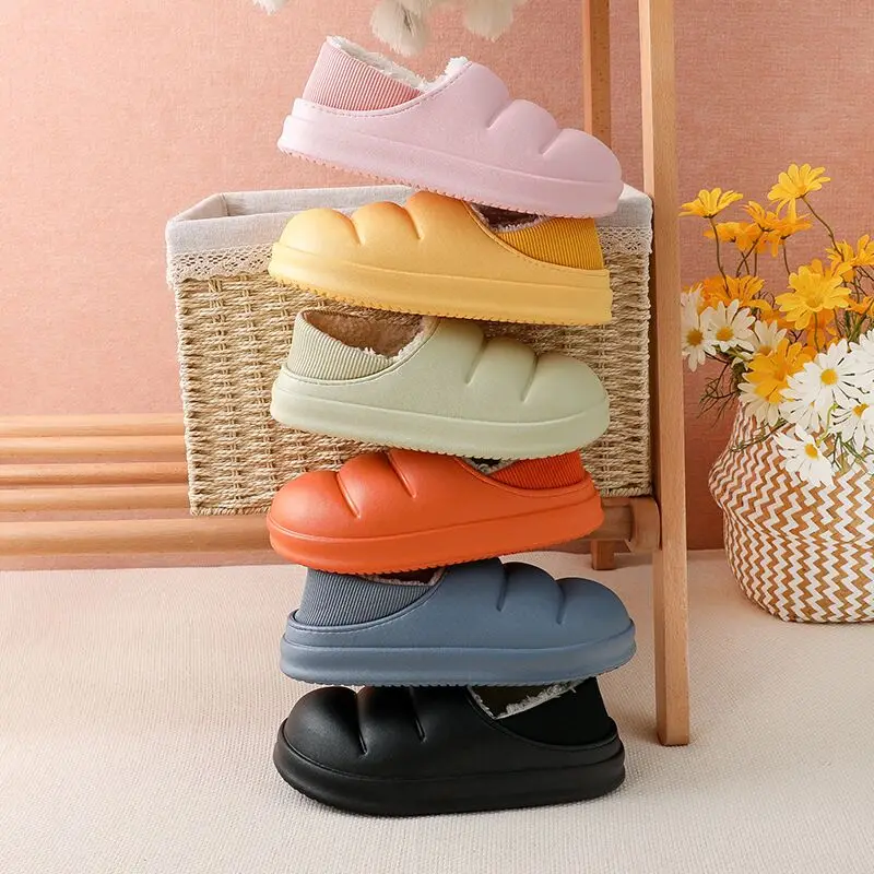 JIANBUDAN Home cotton shoes plush slippers Women's Indoor Warm casual Shoes Winter Waterproof Cotton shoes plush Indoor slippers