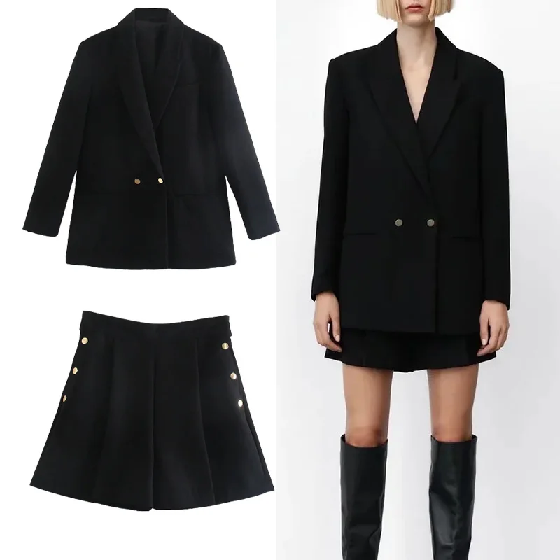 

Костюм-двойка Женский Осенний двубортный, блейзер и шорты