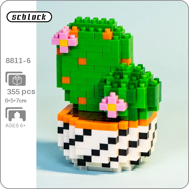 

SC 8811-6 Pot Plant World Cactus Flower Desert Soil 3D Model DIY Mini Diamond Blocks Bricks Building Toy for Children no Box