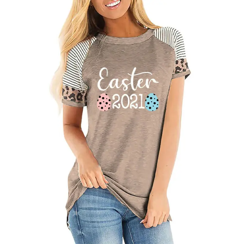 

Womens Summer Short Sleeve Easter 2021 Print T Shirt Crew Neck Loose Tops Blouse