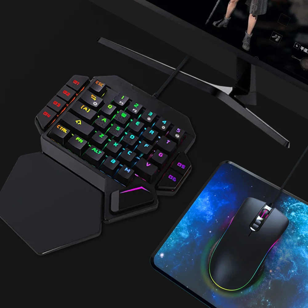

One-Handed Mechanical Gaming Keyboard RGB Backlit Portable Mini Gaming Keypad Game Controller for PC PS4 Xbox Gamer