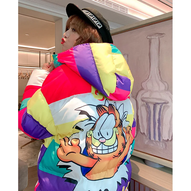 2019 Зимние Модные женские теплые пальто с капюшоном Длинные парки мультяшным