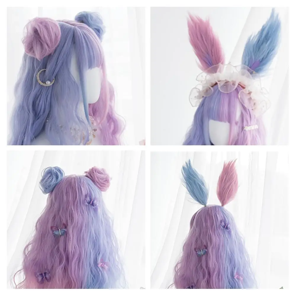 С равномерным наклоном Цвет: фиолетовый розовый вьющиеся в стиле &quotЛолита&quot