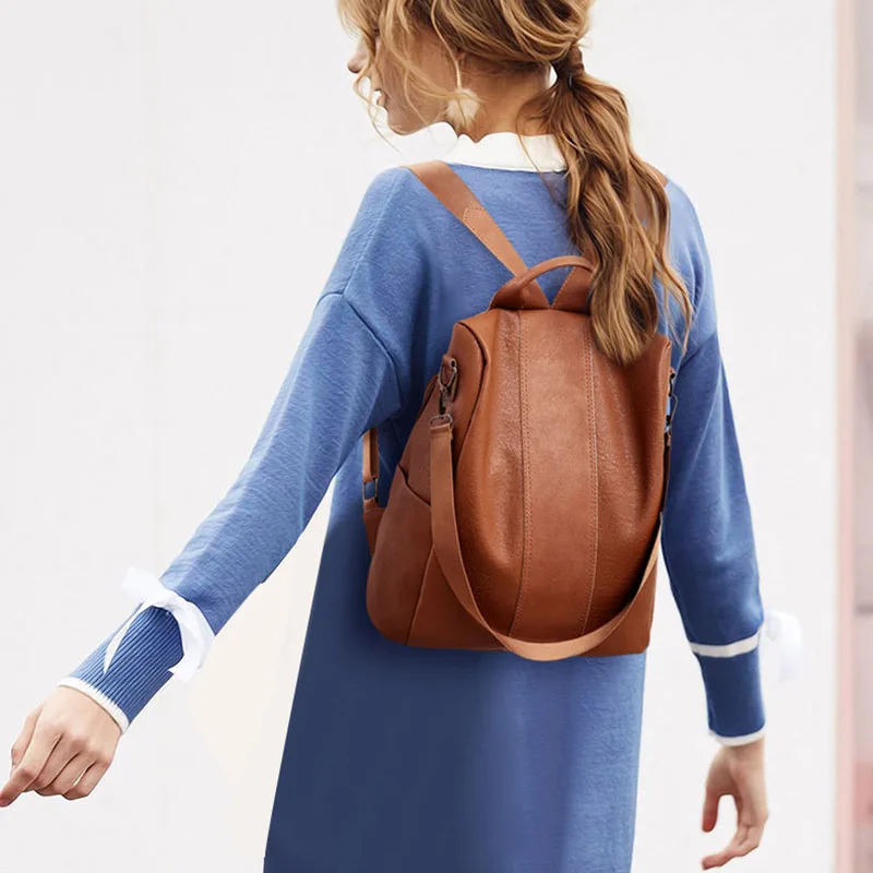 

2020 Casual Fashion Backpack Female High Quality PU Leather Backpack Women Patchwork Anti-Theft Backpacks Mochila Feminina