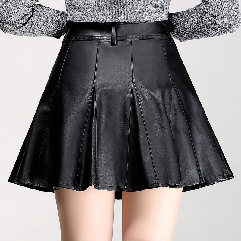 Женская плиссированная юбка из искусственной кожи красная облегающая мини-юбка