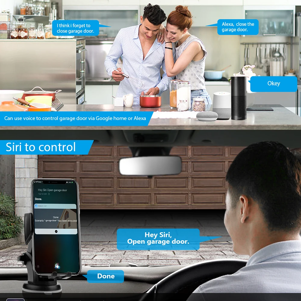 

WiFi Switch Smart Garage Door Opener Controller Work With Alexa Echo Google, IFTTT Home SmartLife/Tuya APP Control Voice Control