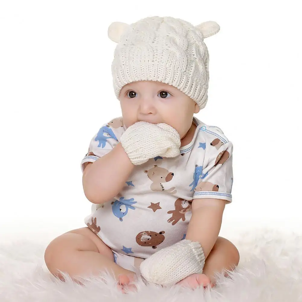 

1 Set Baby Cap Mitten Great Headwear Unisex Pure Color Baby Cap Gloves for Outdoor Baby Hat Glove Infant Gloves Hat