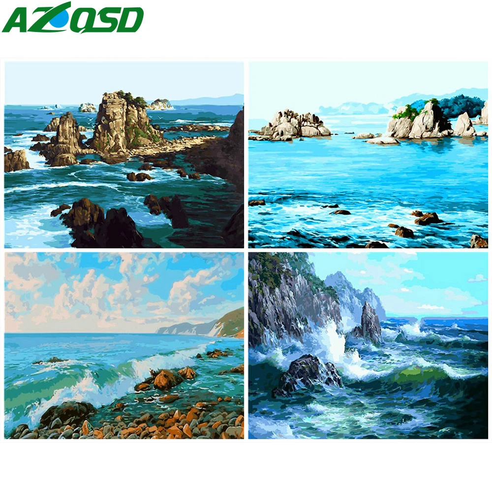 AZQSD Раскраска по номерам Sea акриловые Краски DIY ручной ed подарок декорации рисунок