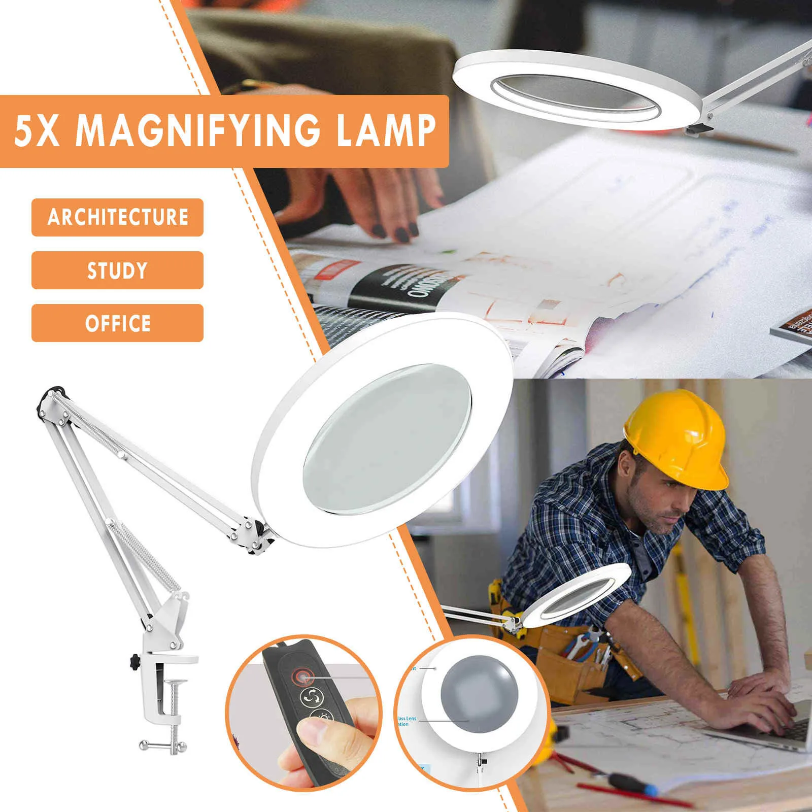 

Освещение светодиодный 5X увеличительная лампа с зажимом 360 ° Регулируемый поворотный кронштейн #40