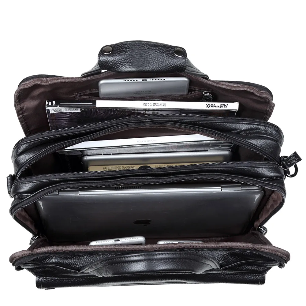 large men leather handbgs male genuine leather business travel brifcases bag mens 15 6 inch laptop shoulder bag business a4 bag free global shipping