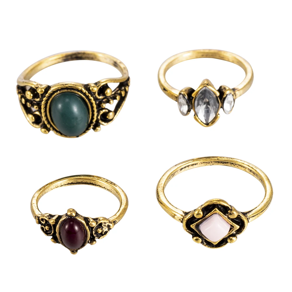 

Bohemian 4pcs/Pack Vintage Blue Crystal Rings Lucky Stackable Midi Rings Set Knuckle Ring Rings for Women Party
