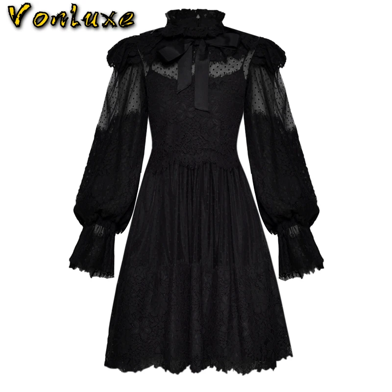 Новые винтажные Ретро фонари с длинным рукавом Талия высокое качество кружева