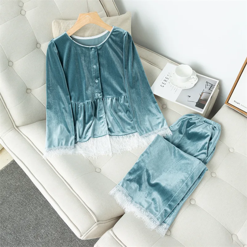 

Свободная одежда для сна из 2 предметов, Женский велюровый пижамный комплект, одежда для отдыха, осенняя новая одежда для сна, домашняя одежд...