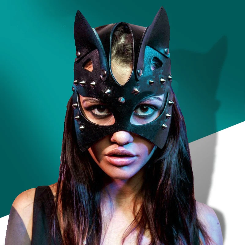 

Spikes Rivets Studded Cat Mask BDSM Leather Fetish Adult Erotic Sex Mask Halloween NightClub Party Face Masks Sex Toys For Woman