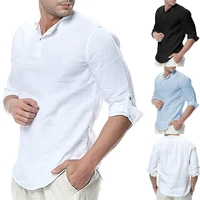 2021 new mens casual blouse casual cotton linen shirt loose tops long sleeve shirt retro pocket solid color top plus size 5xl