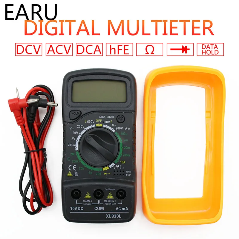 

Portable Digital Multimeter Backlight AC/DC Ammeter Voltmeter Ohm Tester Meter XL830L Handheld LCD Multimetro Voltage Current