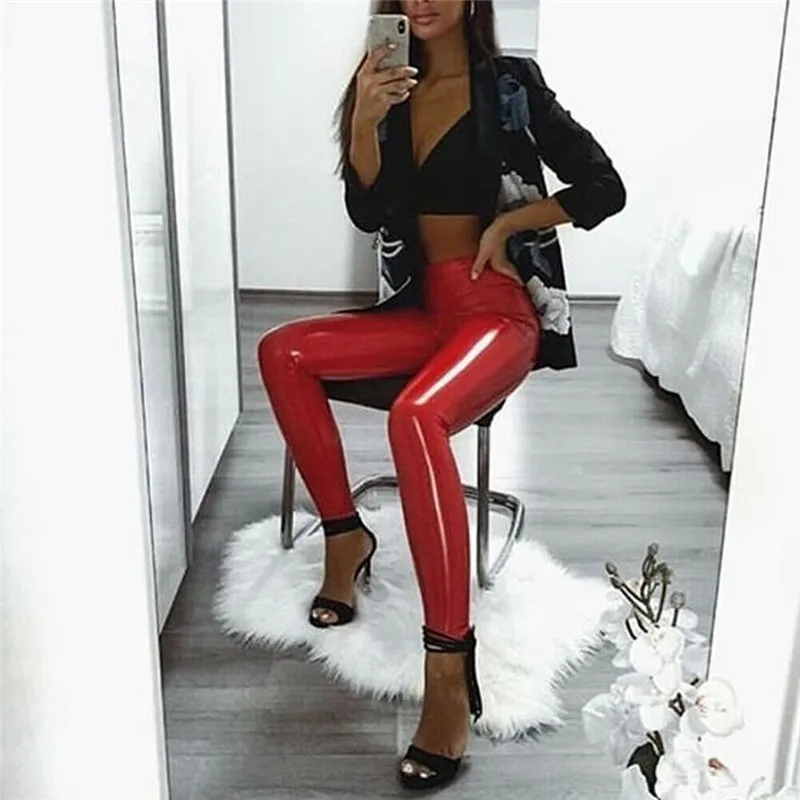 

Women Sexy PU Leather Yoga Pants Package Hip Push Up Workout Stretch Leggings Trousers Lady Faux Leather Skinny Pencil Trousers