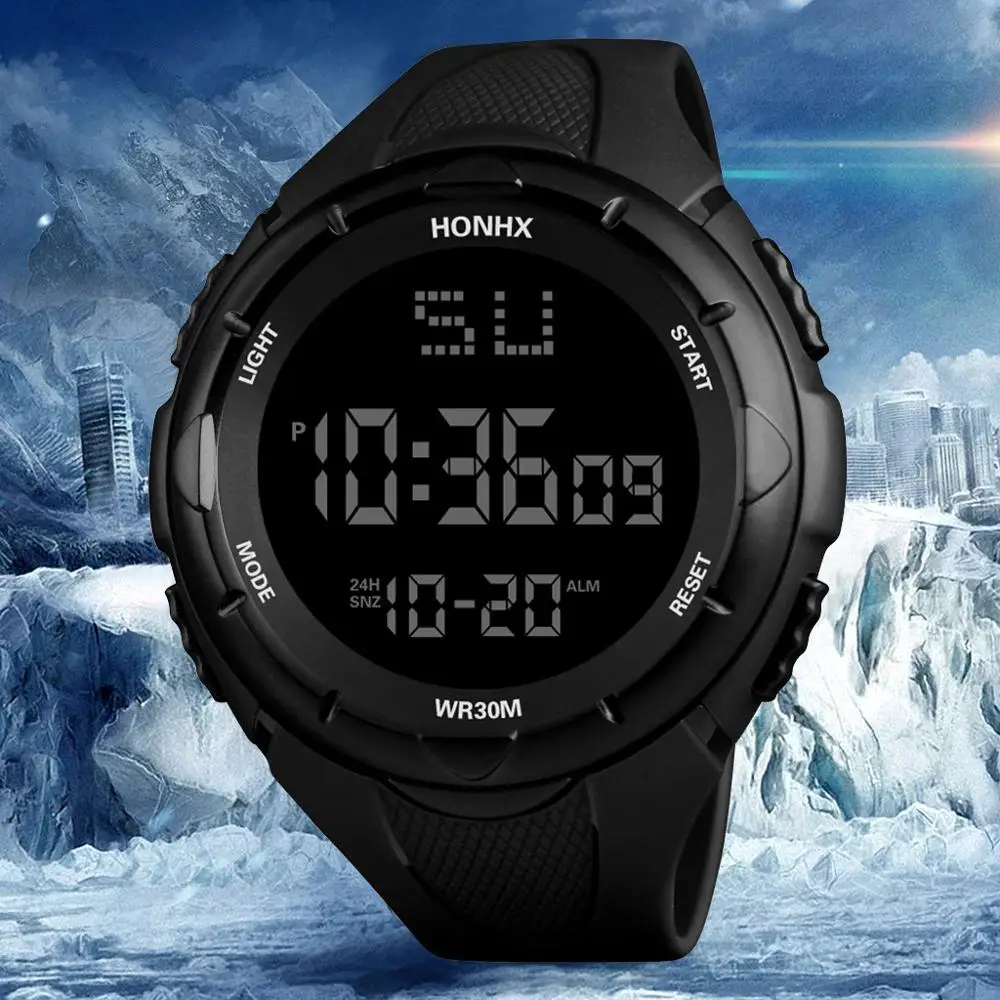 Мужские спортивные часы светодиодный цифровой водонепроницаемый наручные