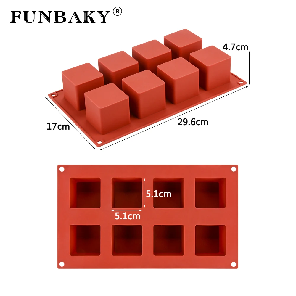FUNBAKY 8 полости Квадратные 3D силиконовые формы для украшения тортов инструменты