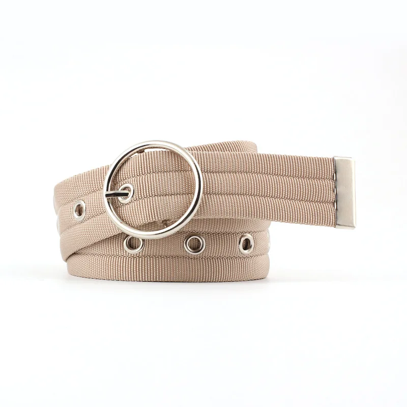 

Women Canvas Eyelet Ring Belt New Pin Buckle Belts for Women Metal Buckle Waistband Female Dress Jeans Fashion 2021