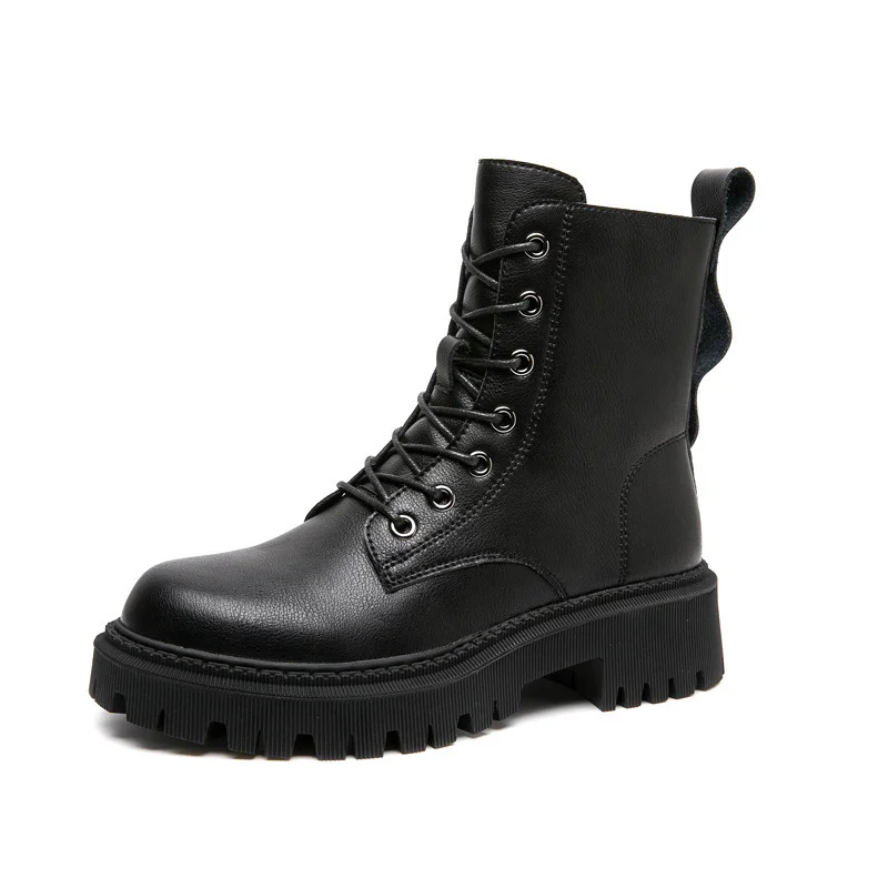 

New Autumn Boots Women's Shoes Woman Fashion Round Toe Leather Ankle Boots Winter Stretch Black Comfortable Short Boots
