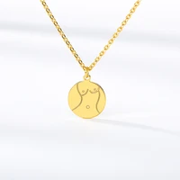 stainless steel gold color disc charms hot girl boobs necklaces for women body shape funny jewelry best friend collier femme bff