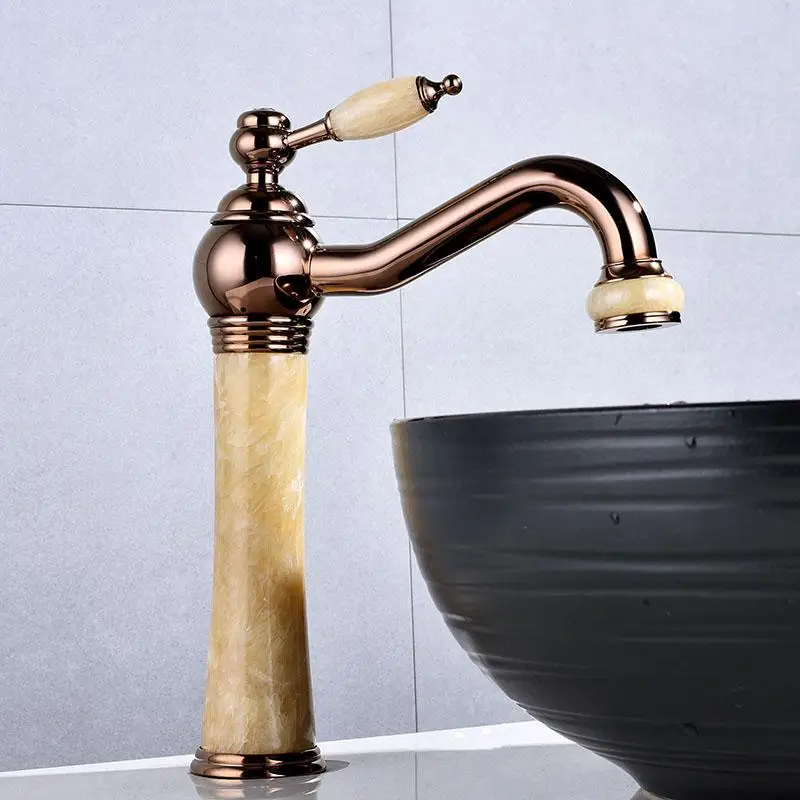 Кран для раковины из розового золота нефрита кран горячей и холодной воды