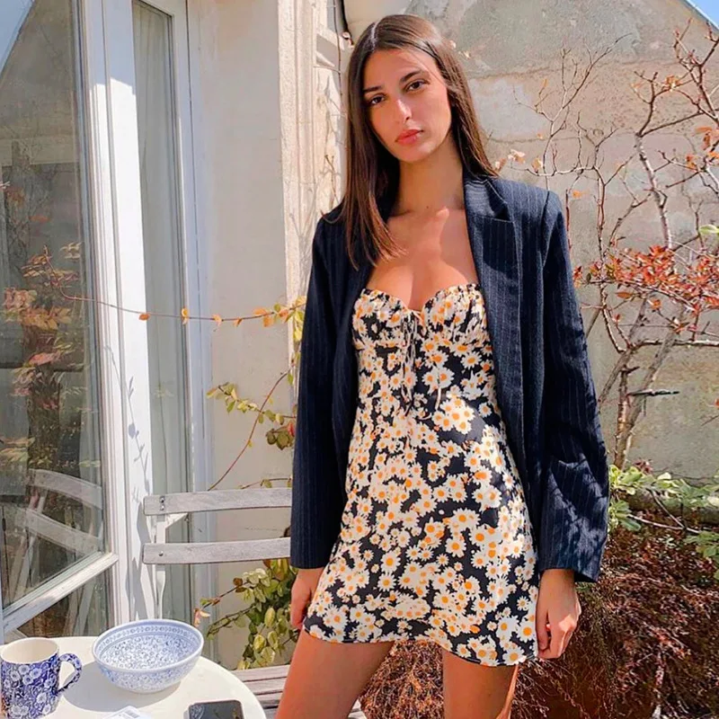 Новое поступление женское летнее платье на бретельках с цветочным принтом