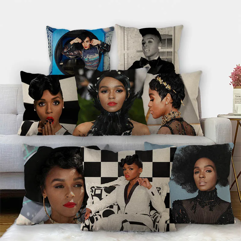 

Nice Janelle Monae Pillowcase Cotton Linen Fabric Square Zipper Pillowcase 45X45cm Wedding Decorative Pillow cover 11-17