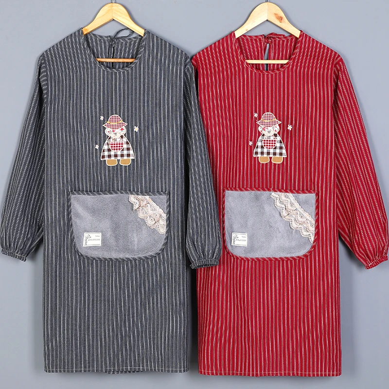 

Household kitchen apron long-sleeved pure cotton breathable female fashion cute Japanese and Korean version with sleeves