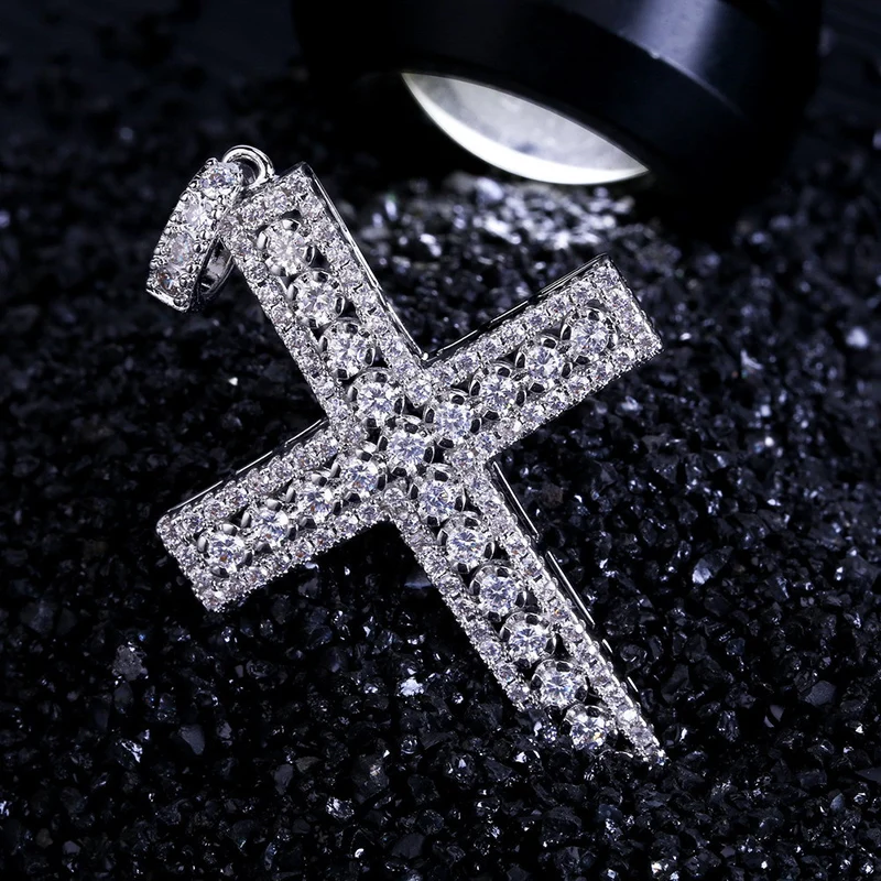 

Hip Hop Micro Paved AAA Cubic Zirconia Iced Out Bling Cross Pendants Necklace for Men Rapper Jewelry with 4mm 24inch cuban chain