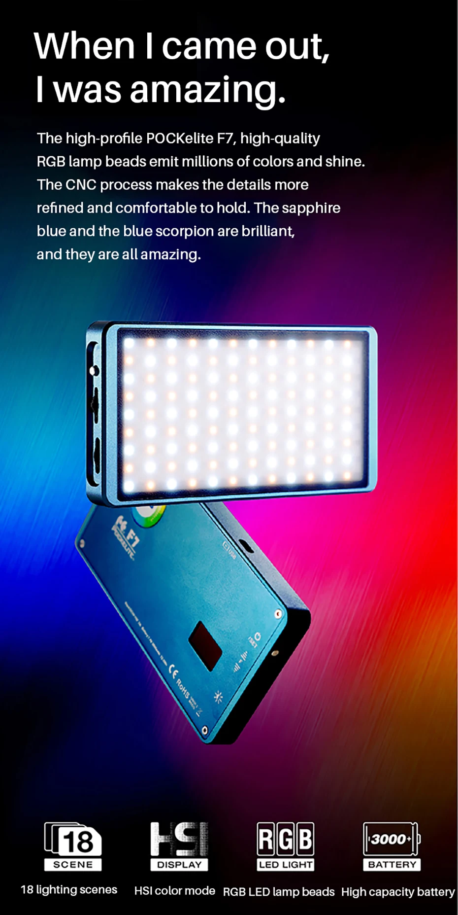 F7 Карманный RGB Полноцветный светильник для фотосъемки ing Vlog светодиодный светильник для видеостудии с регулируемой яркостью светильник для DSLR камер