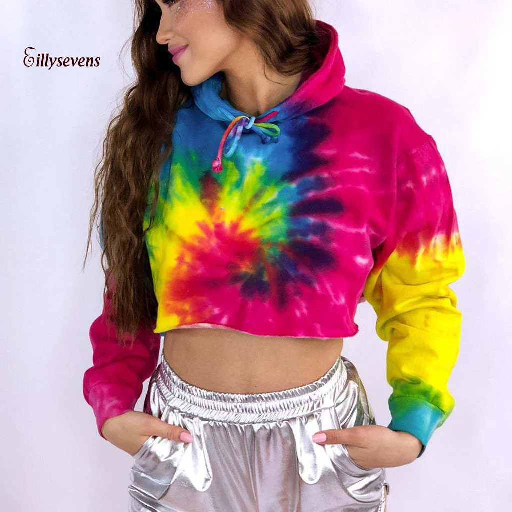 Модный укороченный топ с принтом для женщин Зимняя одежда капюшоном Женские топы