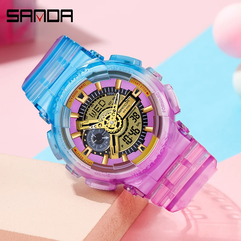 SANDA New Women Watch Top Brand Luxury Fashion Dual Display Wristwatch Analog Digital Sports Waterproof Clock Relógio Feminino enlarge