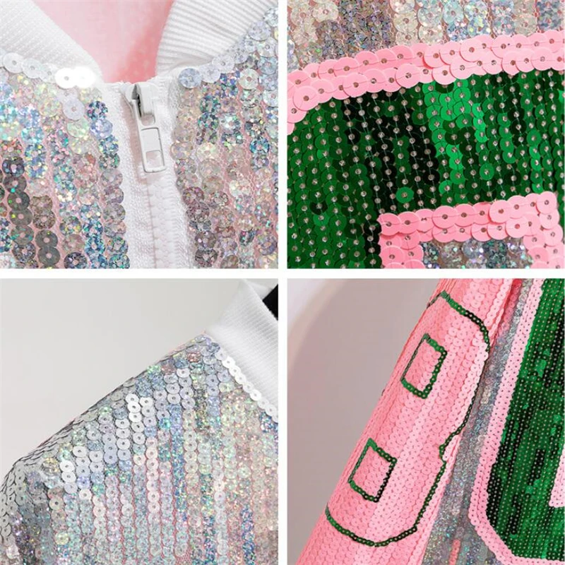 Женская куртка-бомбер с блестками Повседневная Свободная Базовая куртка