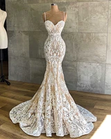 100real image mermiad wedding dresses full lace beach wedding gowns spaghetti straps robe de mari%c3%a9e custom made