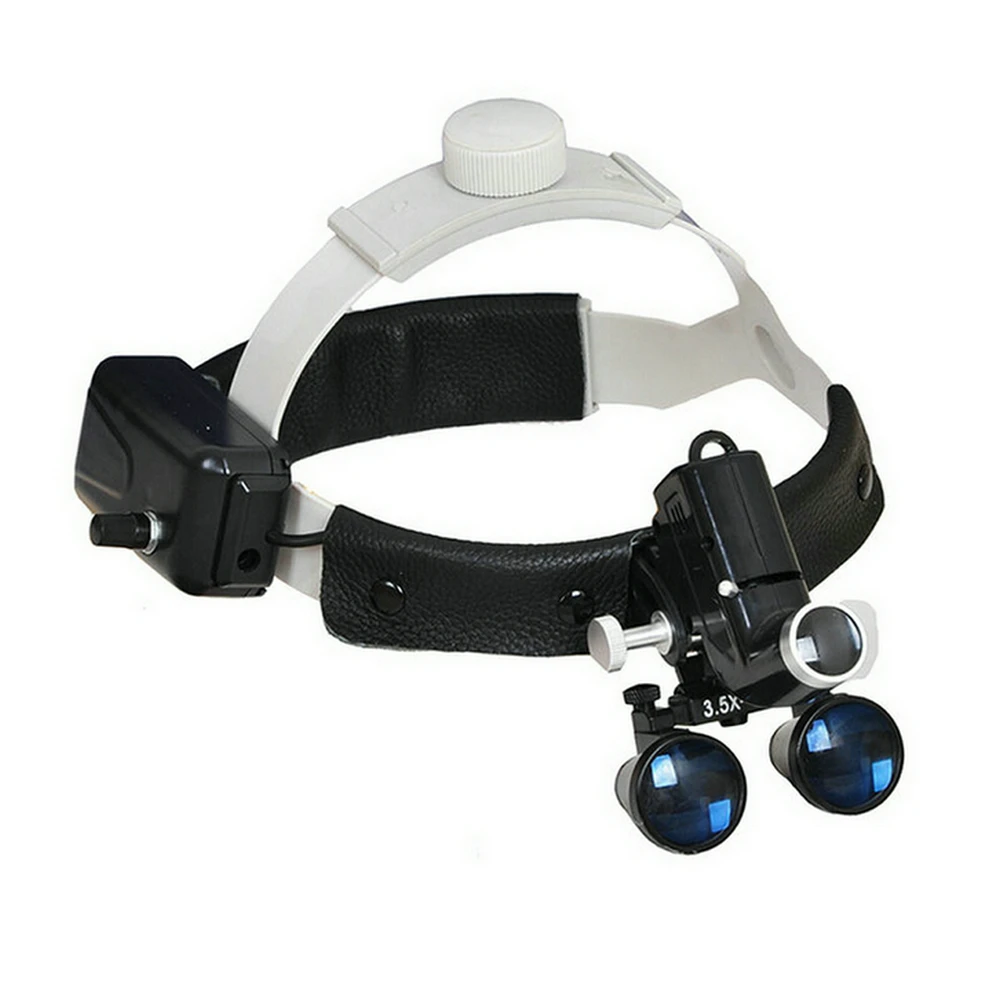 

2.5X/3.5X Dental LED Surgical Headlight Leather Headband Loupe with Light Black/White