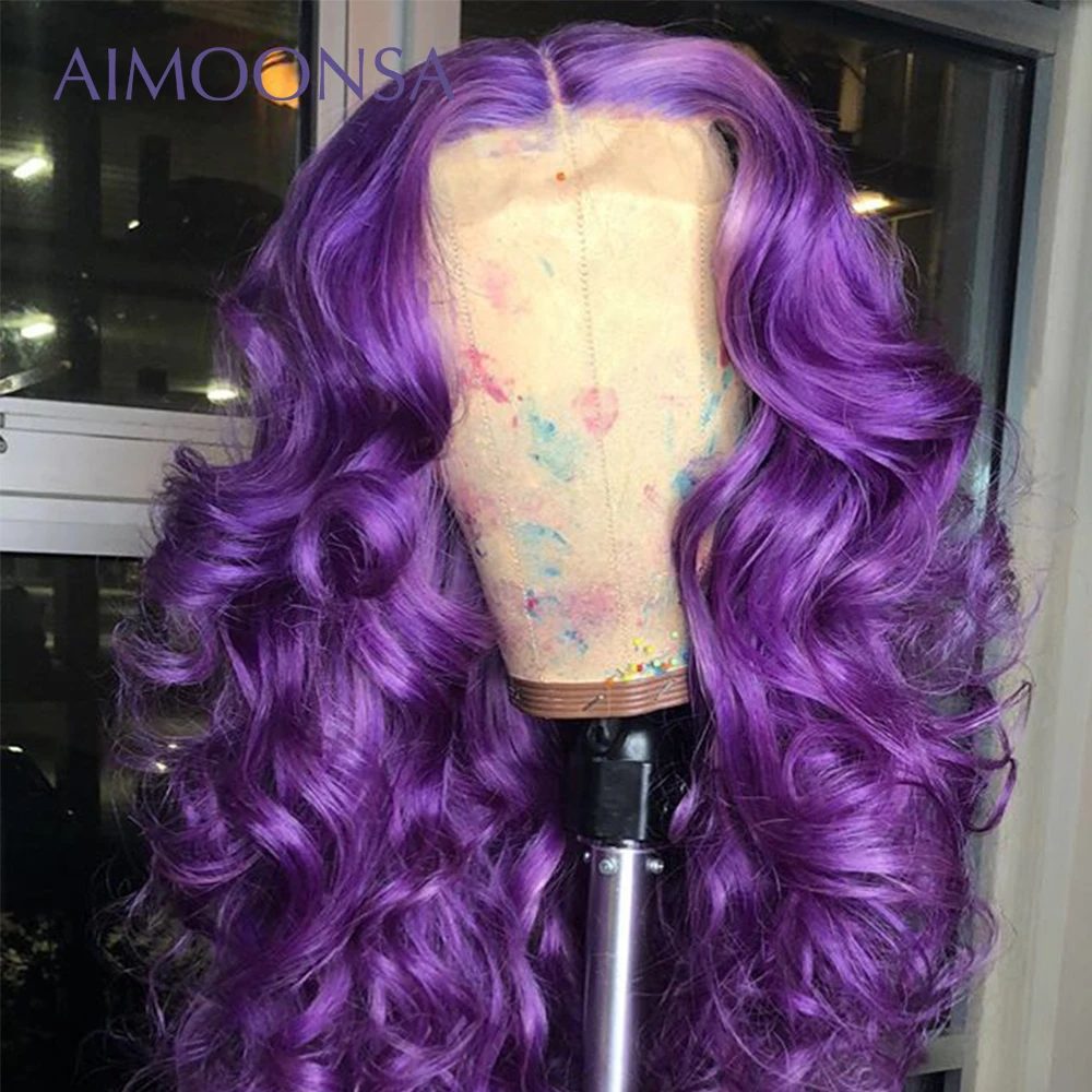 Purple Wig Body Wave Lace Front Colored Human Hair Wigs150 Density 13*6 Deep Part Natural Hairline Remy Aimoonsa | Шиньоны и парики