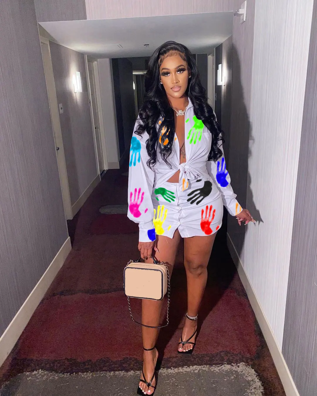 Женская Повседневная юбка-рубашка на пуговицах с принтом