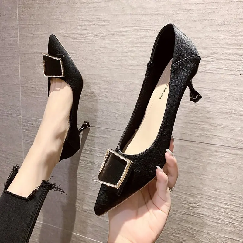 

Fashion High Heels 2021Autumn New All-match Rhinestone Pointed Toe Women's Single Shoes French Trend Shallow Mouth Women's Shoes