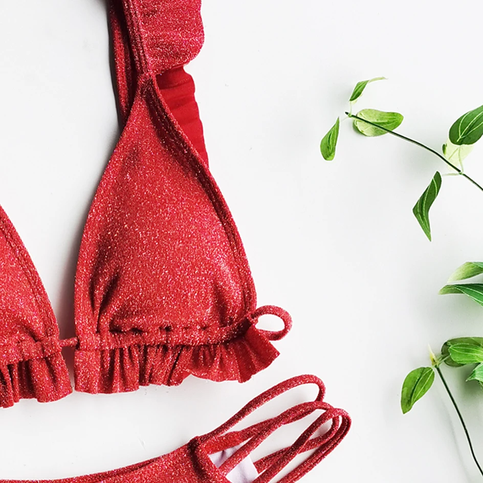 

Sexy Ruffle High Waist Bikini 2020 Push Up Swimsuit Women Swimwear Mini Thong Bikinis Set Bathing Suits Woman Swimsuits Biquini