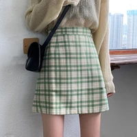 spring preppy style plaid short skirt skorts slim hip greennavy check students mini skirts