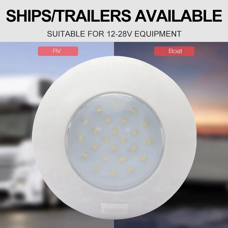 

12-24V Universal Switch Control Round Interior 24LED Light Car Roof Reading Ceiling Lamp Boat 6000K Lighting