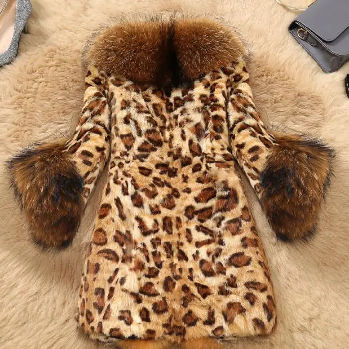Autumn Leopard faux mink fur leather jacket womens warm fur collar leather coat women loose jackets winter thicken fashion