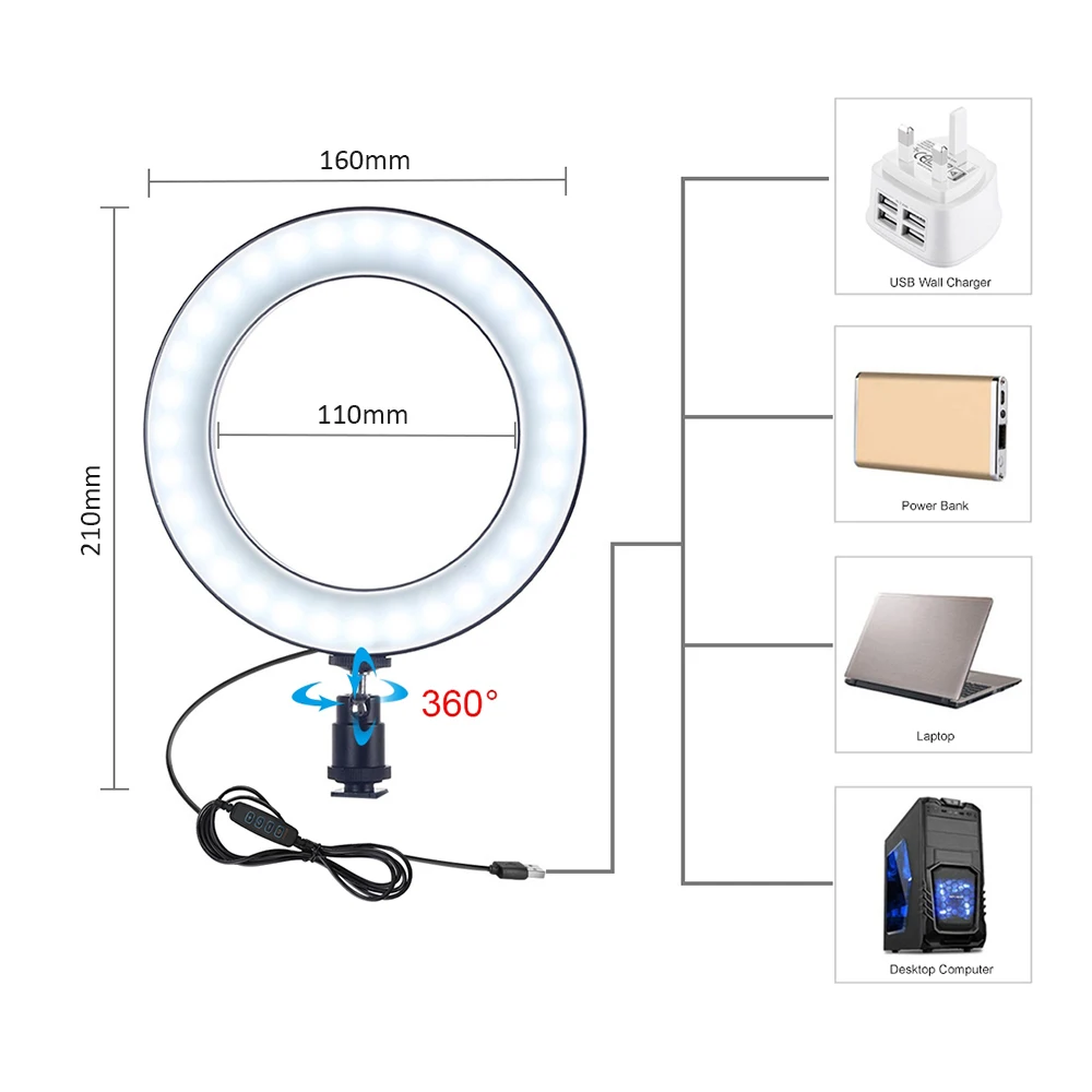 Светодиодный кольцевой светильник 6 3 дюйма штатив держатель для телефона селфи