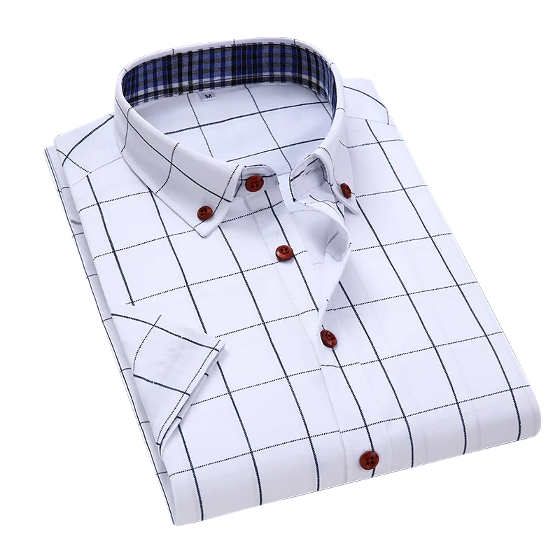 Рубашка мужская летняя в белую синюю клетку с коротким рукавом - купить по