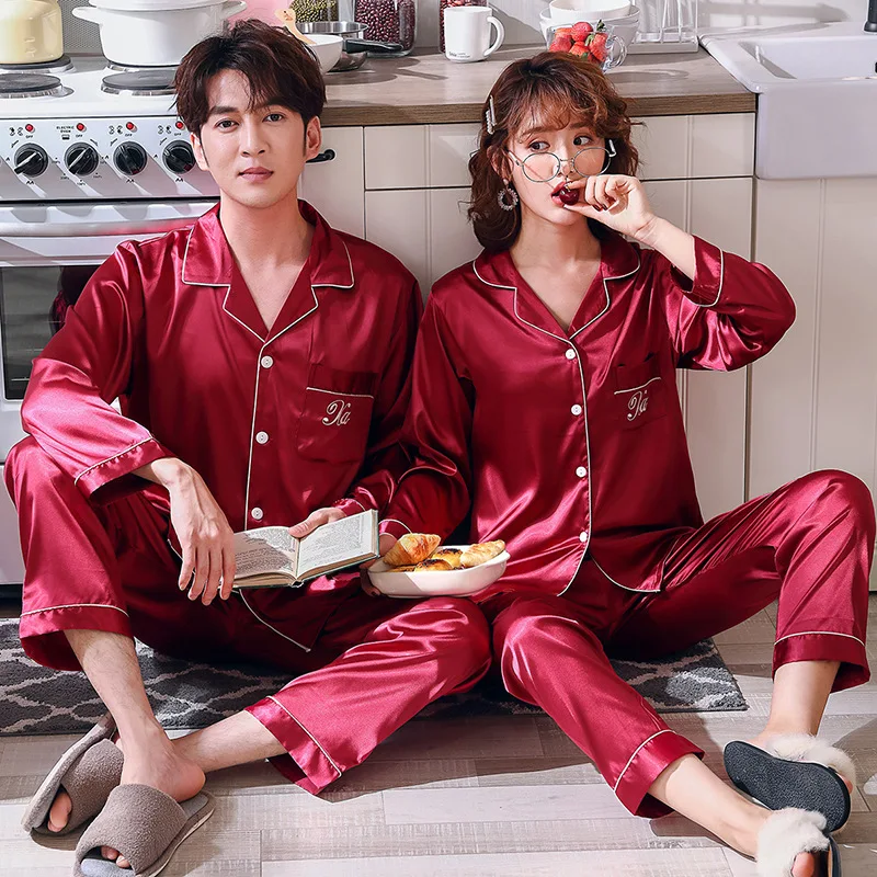 Создание 101 пара пижам имитация шелковые пижамы костюм с длинными рукавами