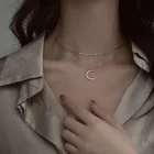 Цепочка женская из серебра 925 пробы, двухслойная, с кулоном в виде Луны